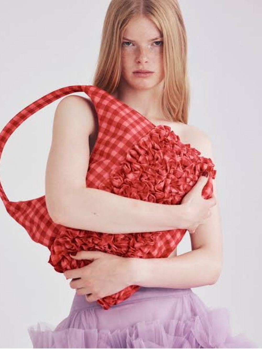 BAGGU x Molly Goddard Ruby Gingham Ruffle Shoulder Bag NWT - Picture 2 of 8